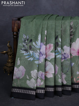 Green & Black  Kota Silk Cotton Saree - Floral Prints