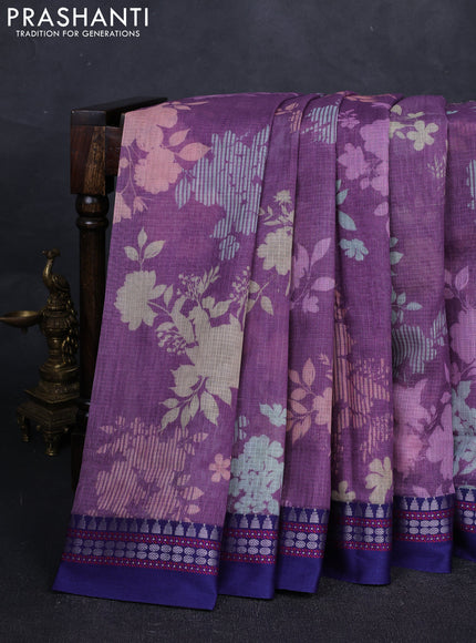 Purple & Blue  Kota Silk Cotton Saree - Floral Prints