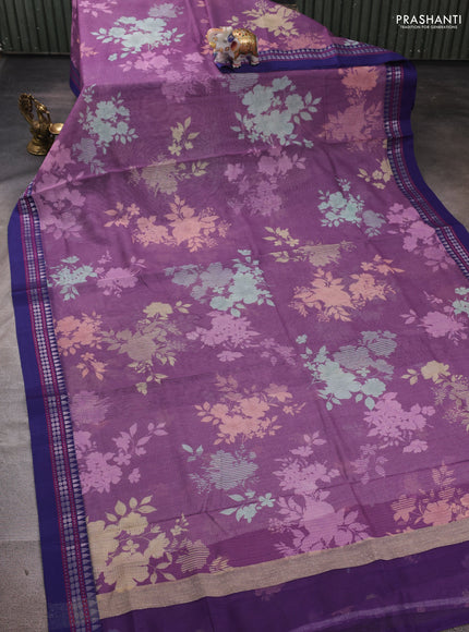 Purple & Blue  Kota Silk Cotton Saree - Floral Prints