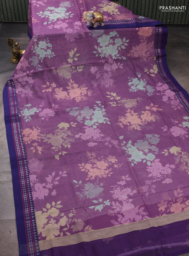 Purple & Blue  Kota Silk Cotton Saree - Floral Prints