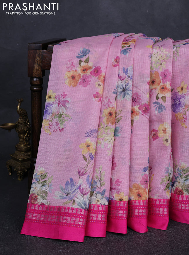 Pink  Kota Silk Cotton Saree - Floral Prints