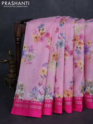 Pink  Kota Silk Cotton Saree - Floral Prints