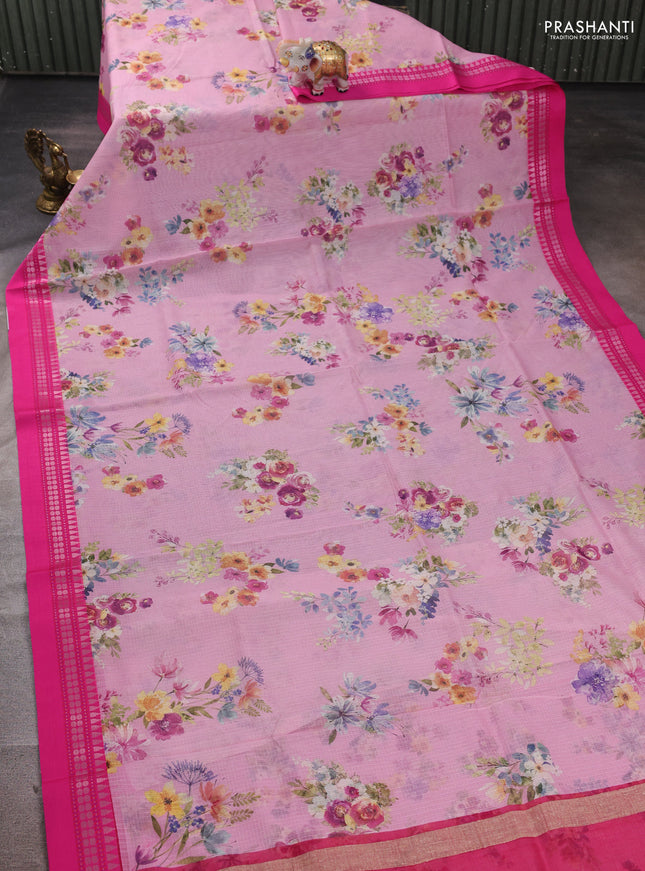 Pink  Kota Silk Cotton Saree - Floral Prints