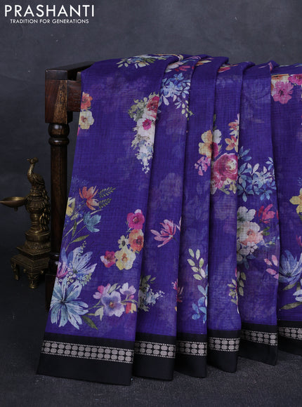 Violet & Black  Kota Silk Cotton Saree - Floral Prints