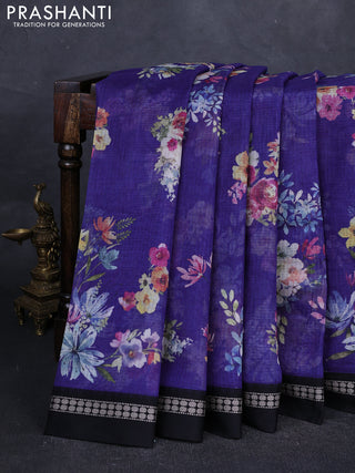 Violet & Black  Kota Silk Cotton Saree - Floral Prints