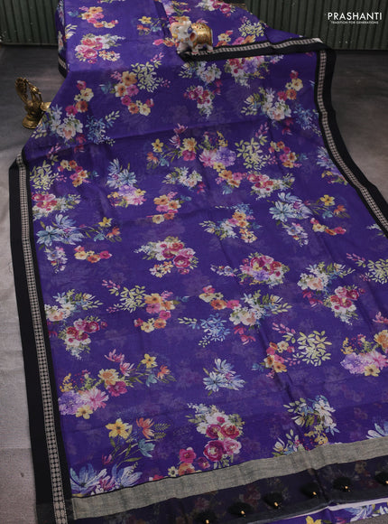Violet & Black  Kota Silk Cotton Saree - Floral Prints