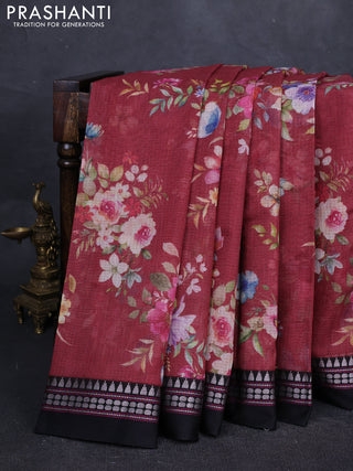 Maroon & Black  Kota Silk Cotton Saree - Floral Prints