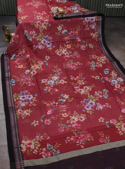 Maroon & Black  Kota Silk Cotton Saree - Floral Prints