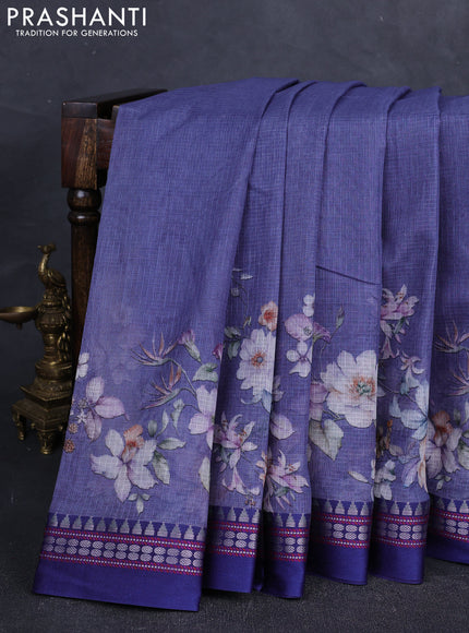 Grey & Blue  Kota Silk Cotton Saree - Floral Prints