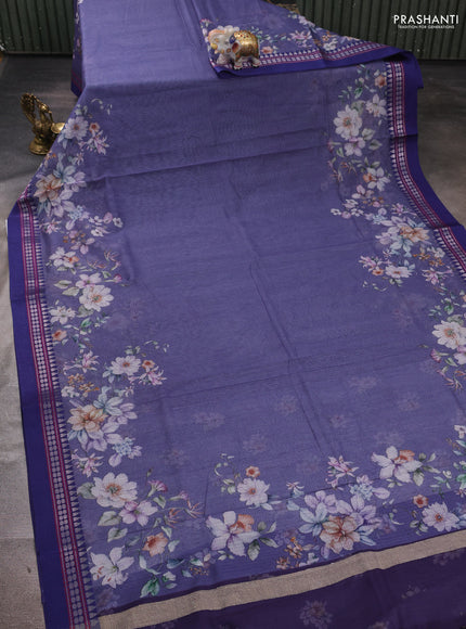 Grey & Blue  Kota Silk Cotton Saree - Floral Prints