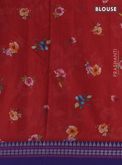 Maroon & Blue Kota Silk Cotton Saree - Floral Prints