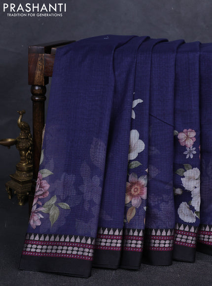 Grey & black Kota Silk Cotton Saree - Floral Prints