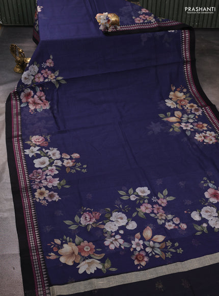 Grey & black Kota Silk Cotton Saree - Floral Prints