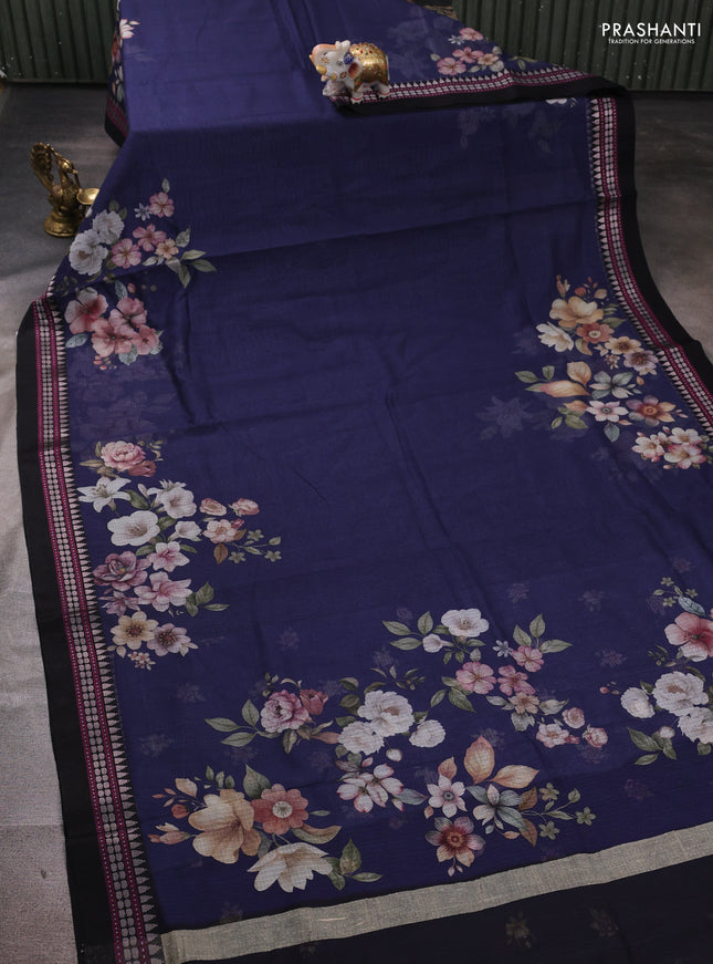 Grey & black Kota Silk Cotton Saree - Floral Prints