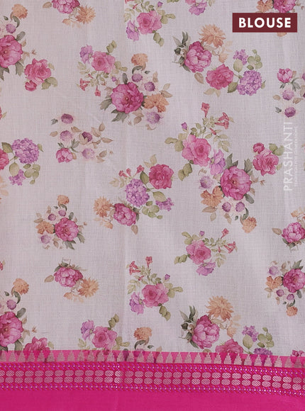 Off White & Pink  Kota Silk Cotton Saree - Floral Prints