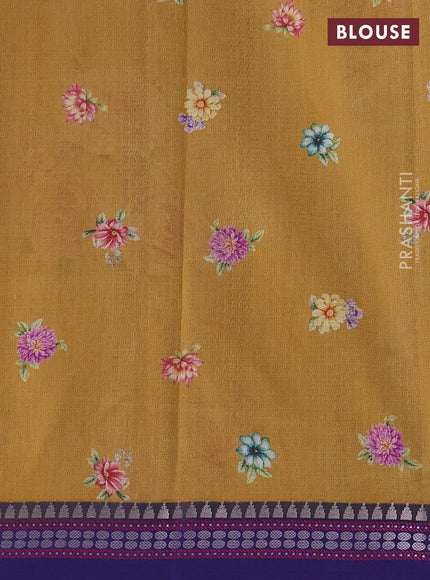 Sandal & Blue Kota Silk Cotton Saree - Floral Prints