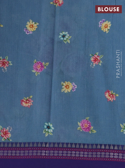 Grey & Blue  Kota Silk Cotton Saree - Floral Prints