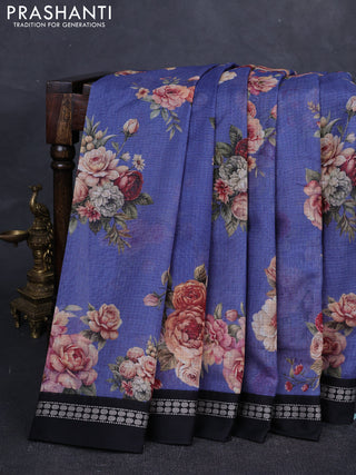 Blue & Black  Kota Silk Cotton Saree - Floral Prints