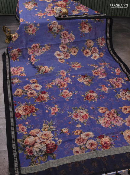 Blue & Black  Kota Silk Cotton Saree - Floral Prints