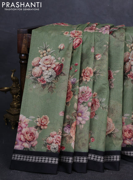 Green & Black  Kota Silk Cotton Saree - Floral Prints