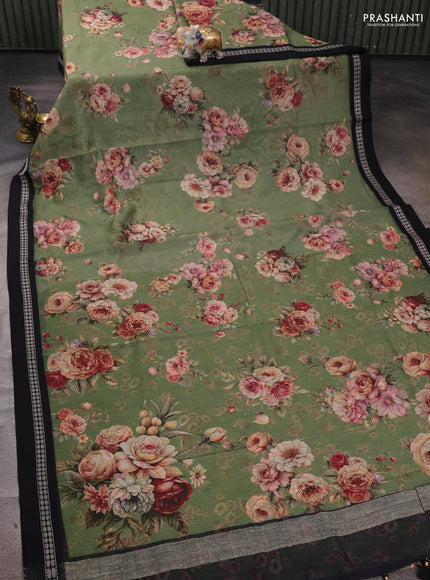 Green & Black  Kota Silk Cotton Saree - Floral Prints