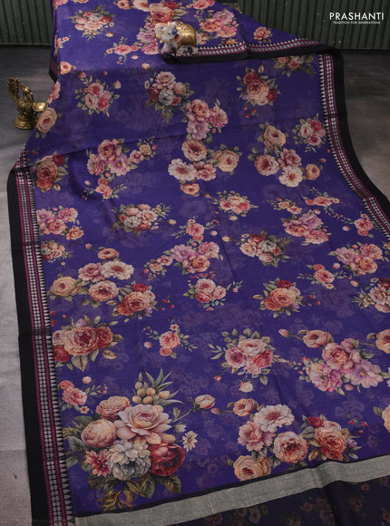Blue & Black  Kota Silk Cotton Saree - Floral Prints