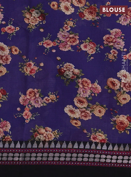 Blue & Black  Kota Silk Cotton Saree - Floral Prints