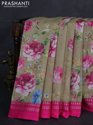 Pastel Green & Pink  Kota Silk Cotton Saree - Floral Prints