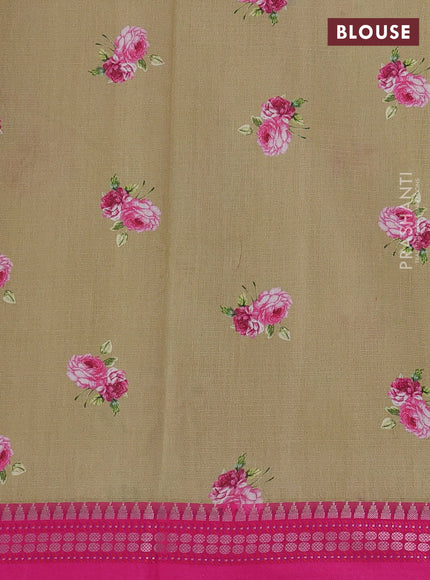Pastel Green & Pink  Kota Silk Cotton Saree - Floral Prints