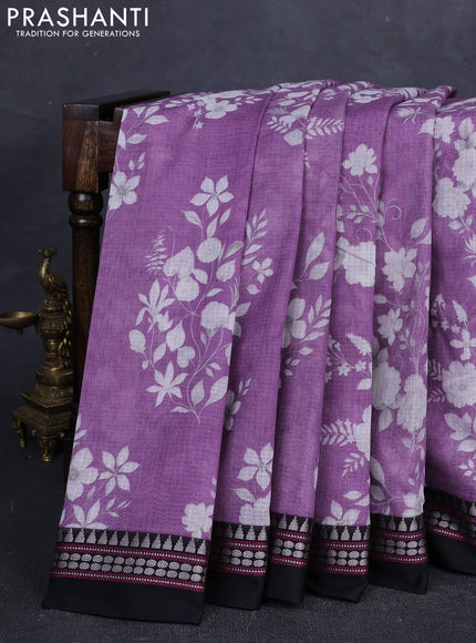 Purple & Black  Kota Silk Cotton Saree - Floral Prints