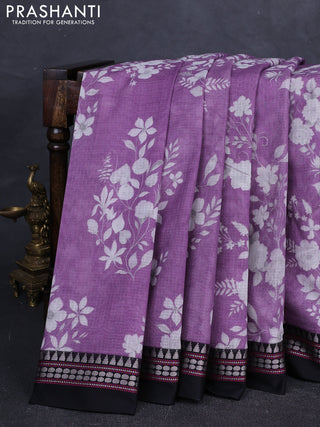 Purple & Black  Kota Silk Cotton Saree - Floral Prints