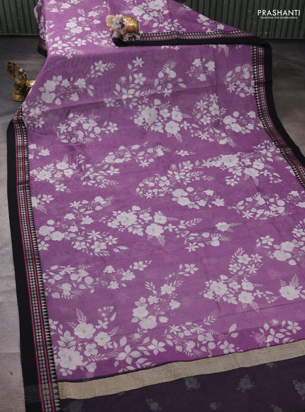 Purple & Black  Kota Silk Cotton Saree - Floral Prints