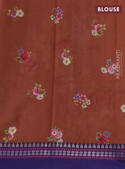 Brown & Blue  Kota Silk Cotton Saree - Floral Prints