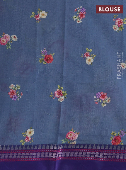 Grey & Blue  Kota Silk Cotton Saree - Floral Prints