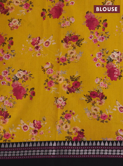 Mustard Yellow & Black  Kota Silk Cotton Saree - Floral Prints