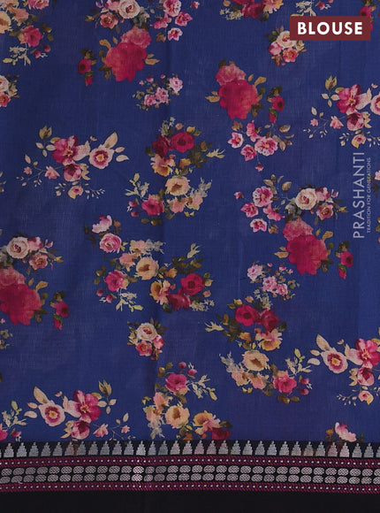 Peacock Blue & Black  Kota Silk Cotton Saree - Floral Prints