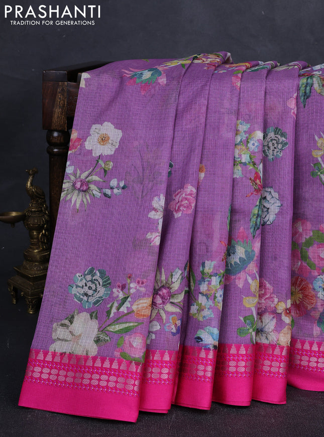 Purple & Blue  Kota Silk Cotton Saree - Floral Prints