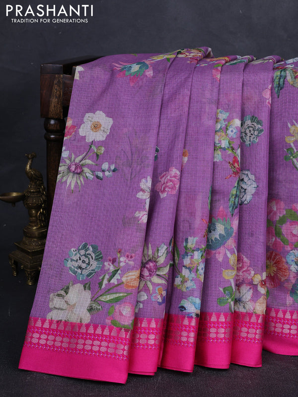 Purple & Blue  Kota Silk Cotton Saree - Floral Prints