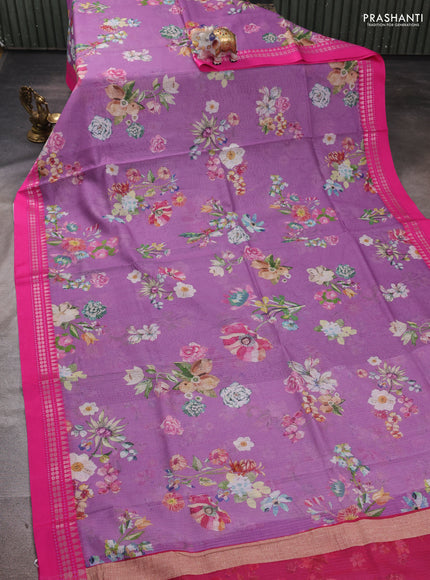 Purple & Blue  Kota Silk Cotton Saree - Floral Prints