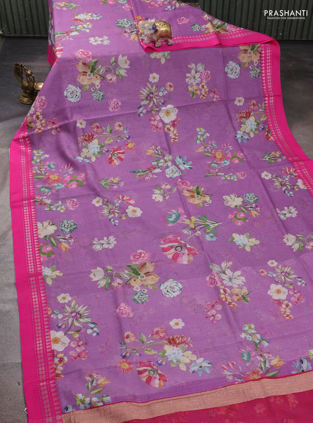 Purple & Blue  Kota Silk Cotton Saree - Floral Prints