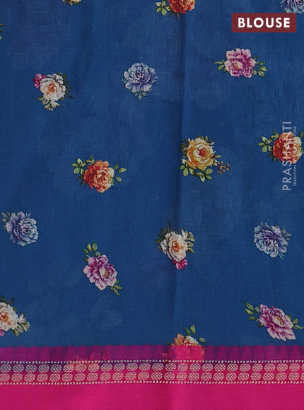 Peacock green & Pink  Kota Silk Cotton Saree - Floral Prints