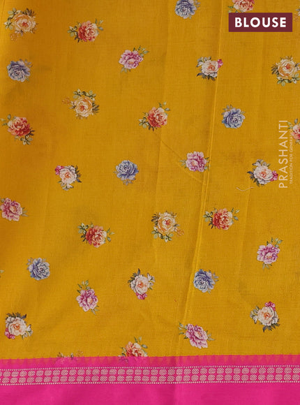 Yellow & Pink  Kota Silk Cotton Saree - Floral Prints