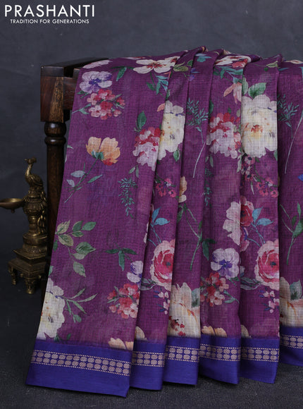 Purple & Blue  Kota Silk Cotton Saree - Floral Prints