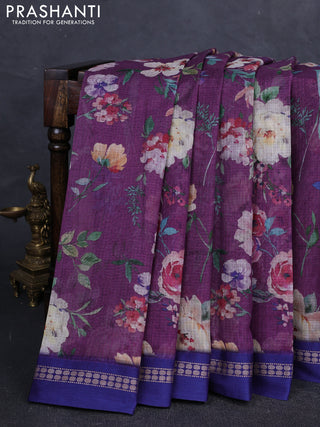 Purple & Blue  Kota Silk Cotton Saree - Floral Prints