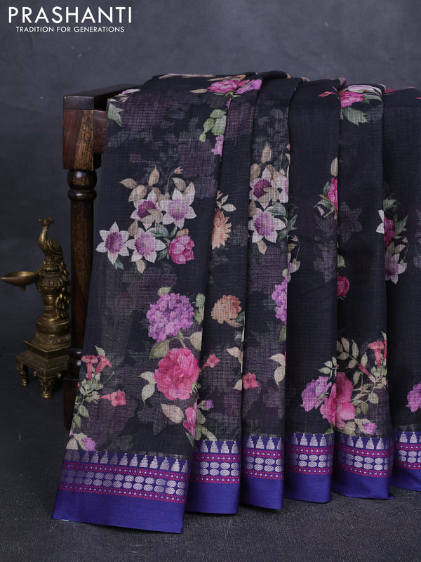 Black & Blue  Kota Silk Cotton Saree - Floral Prints