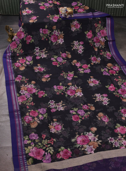 Black & Blue  Kota Silk Cotton Saree - Floral Prints