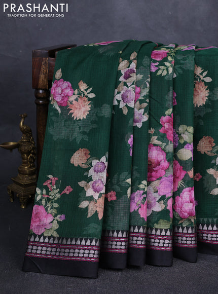 Green & Black  Kota Silk Cotton Saree - Floral Prints