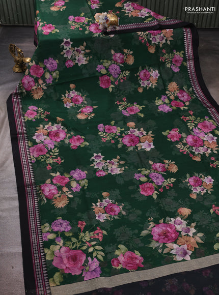 Green & Black  Kota Silk Cotton Saree - Floral Prints