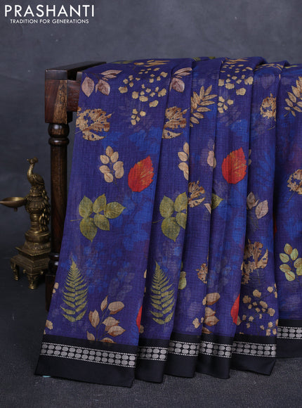 Blue & Black  Kota Silk Cotton Saree - Floral Prints
