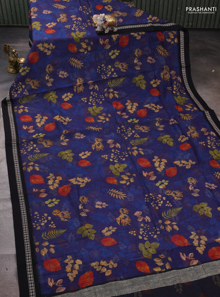 Blue & Black  Kota Silk Cotton Saree - Floral Prints